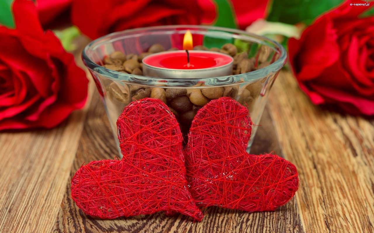 Candle, Hearts, Roses, online puzzle