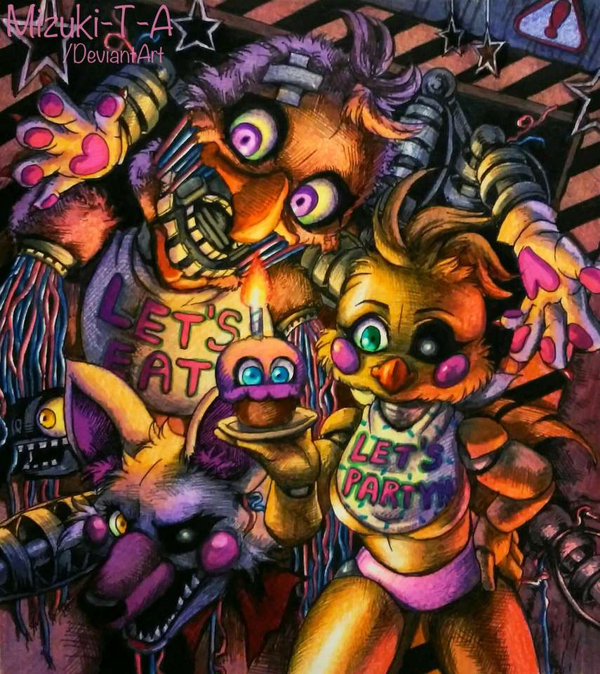 withered chica, mangle and toy chica - online puzzle