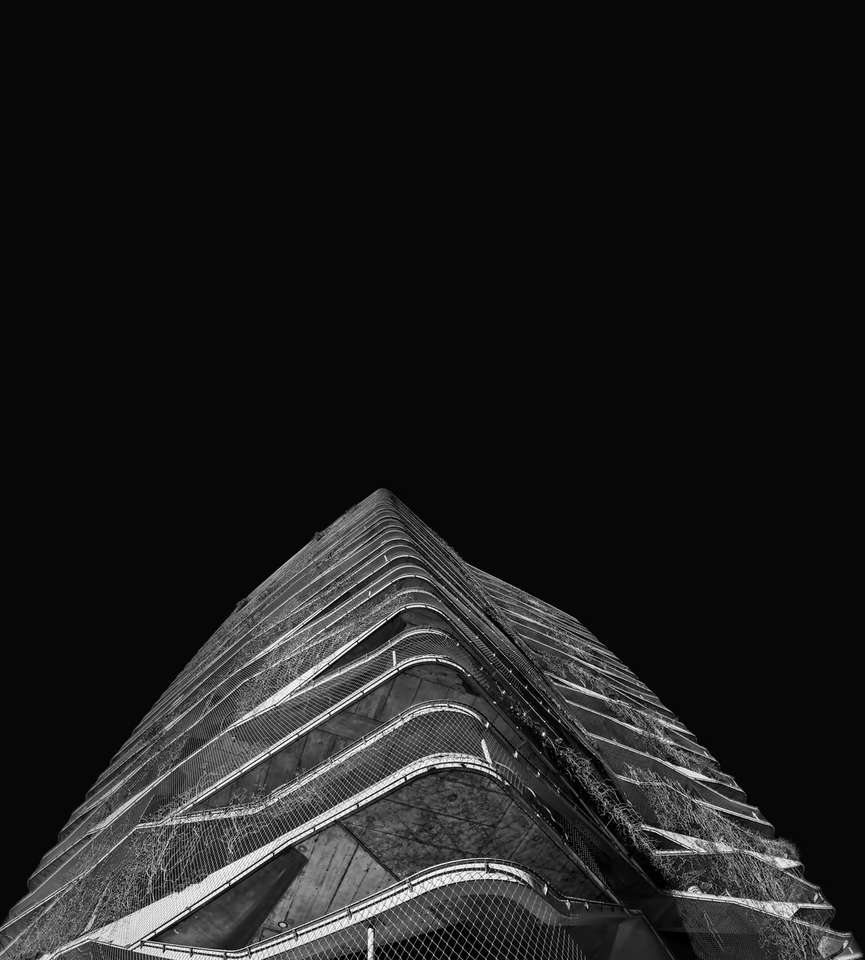 черно-бяла снимка на висока сграда онлайн пъзел