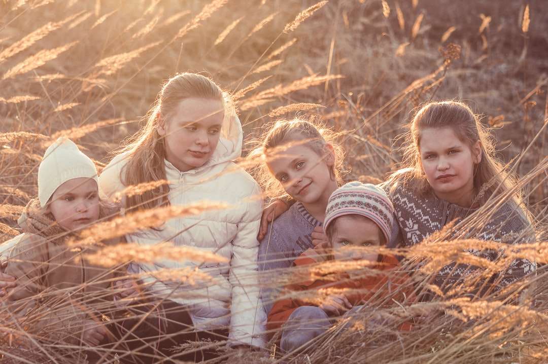 3 fete culcate pe iarbă maro uscată în timpul zilei puzzle online