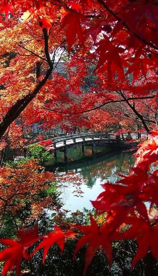 Outono na lagoa do Templo Eikan-do em Kyoto, quebra-cabeças online