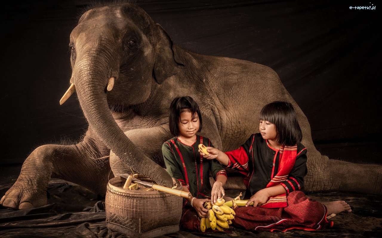 elefante e crianças quebra-cabeças online