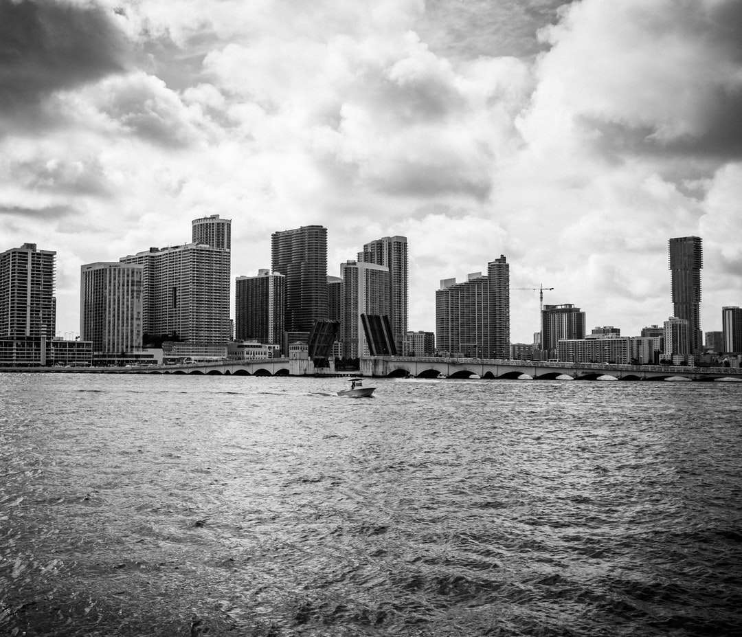 grayscale photo of city skyline online puzzle