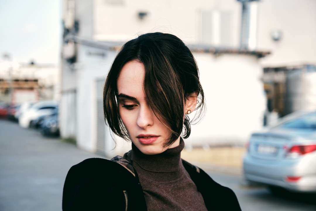woman in black turtle neck shirt and black jacket jigsaw puzzle online