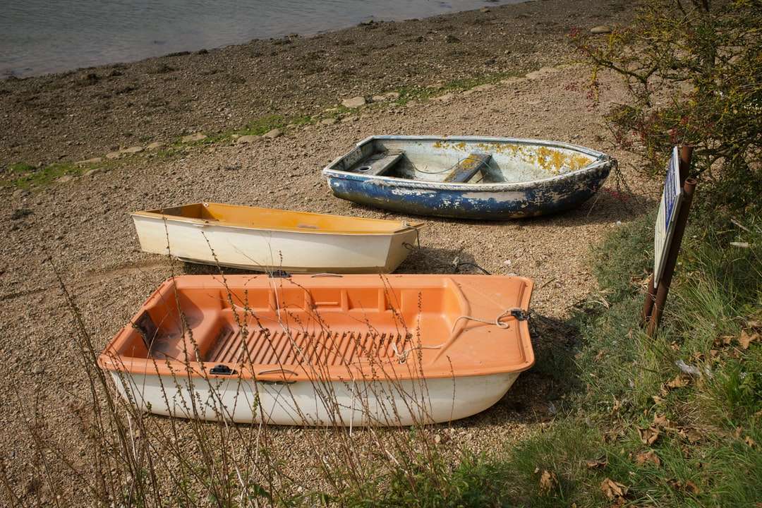 narancssárga és fehér csónak zöld füvön nappali online puzzle
