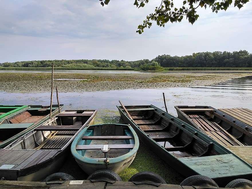 Лодки на озере Тайсс в Венгрии пазл онлайн