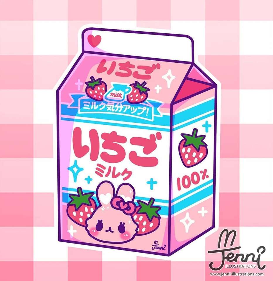 Cute kawaii straberry milk online παζλ