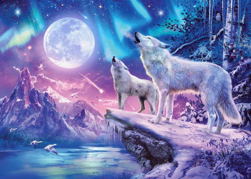 Wölfe und der Mond Online-Puzzle