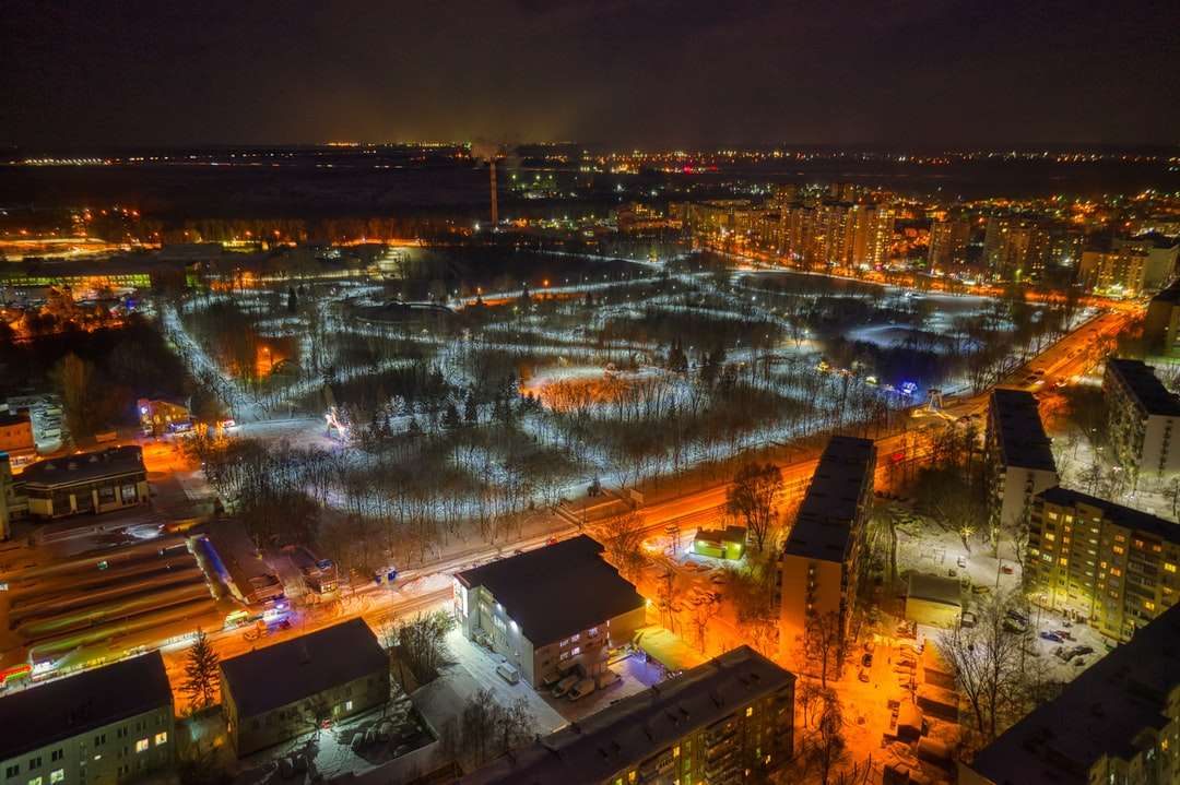 aerial view of city during night time jigsaw puzzle online