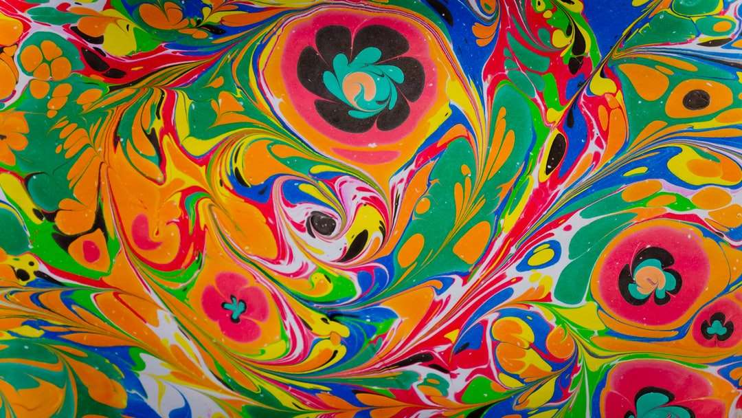 paars geel en groen abstract schilderij online puzzel