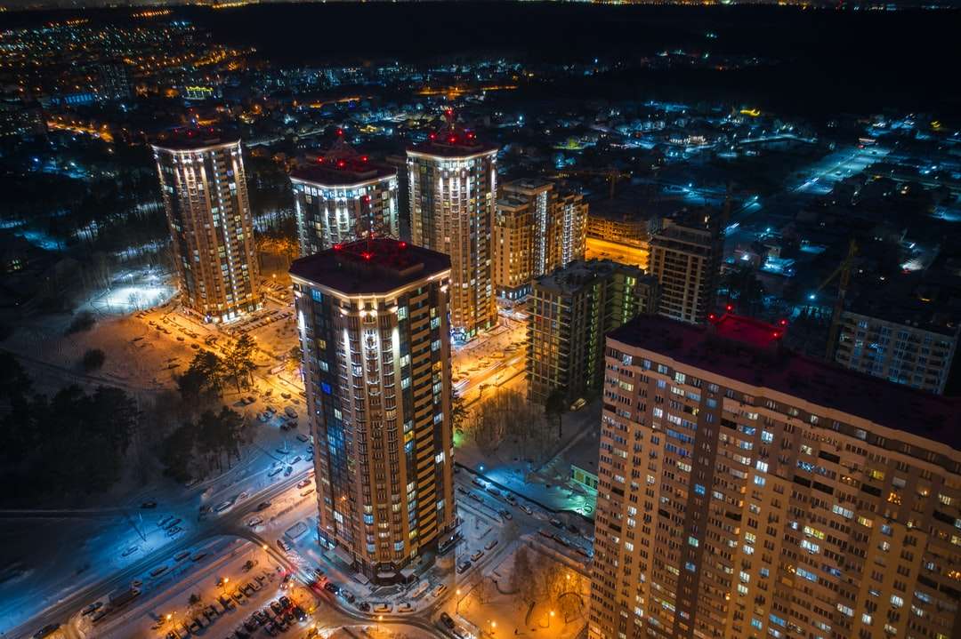 high rise buildings during night time jigsaw puzzle online