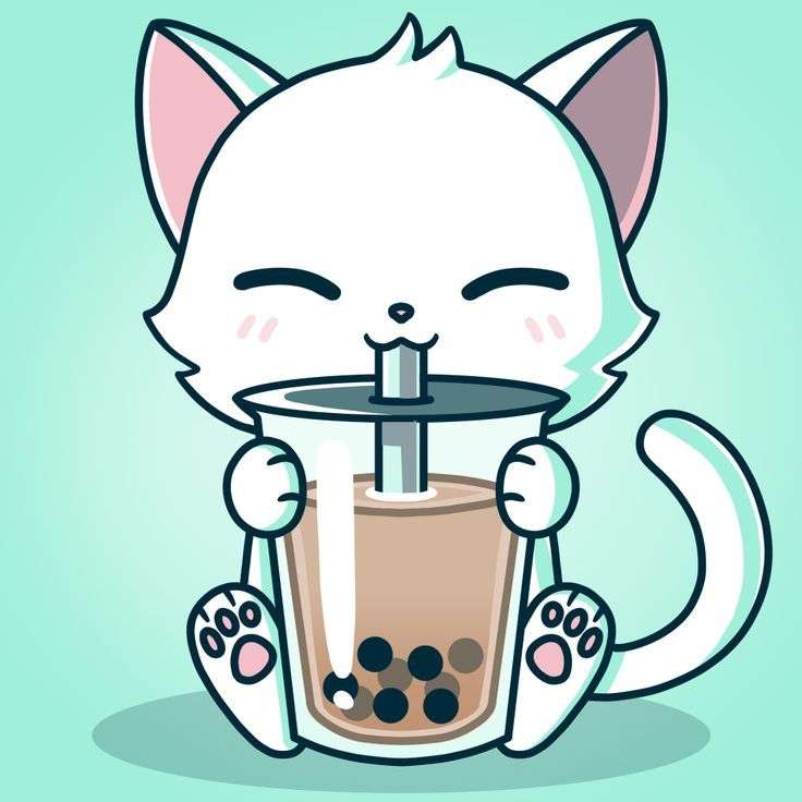 Simpatică pisică kawaii cu milkshake puzzle online