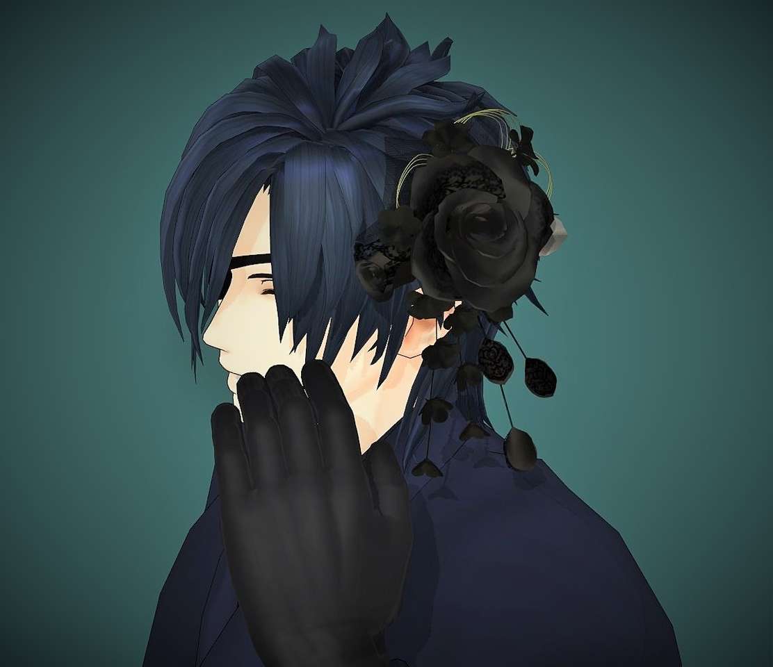 Mitsu com uma flor preta fofa puzzle online