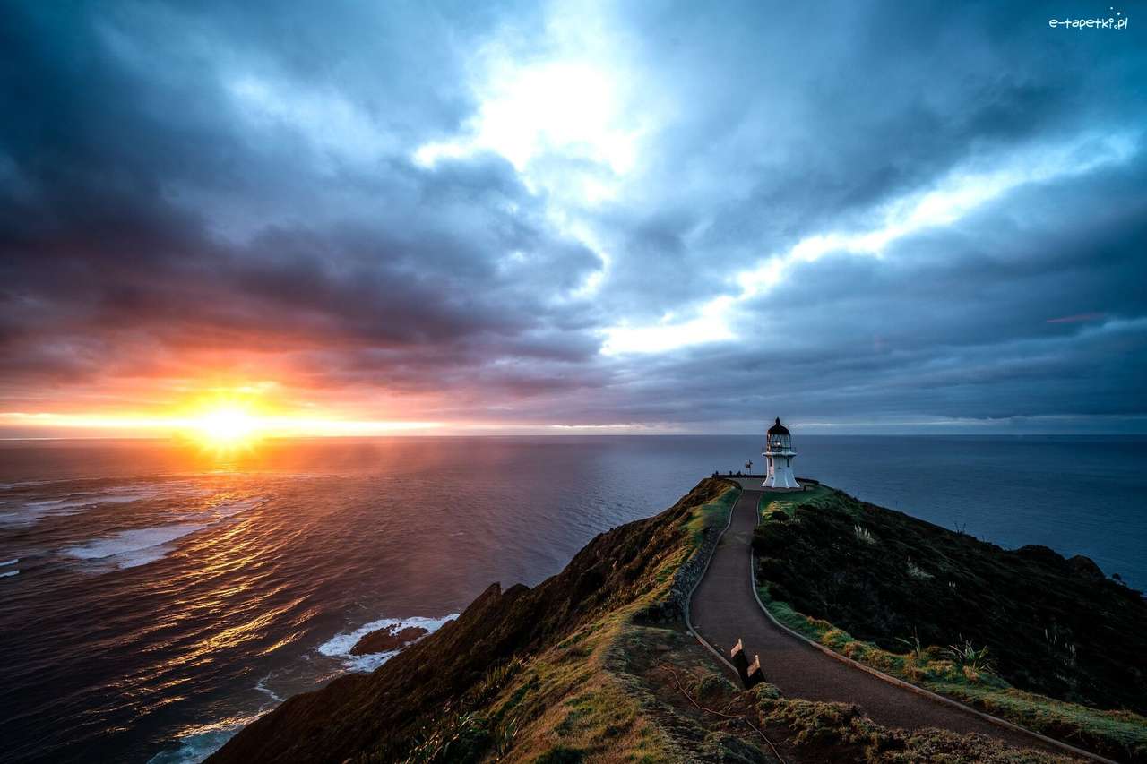 Világítótorony, naplemente - Cape Reinga kirakós online