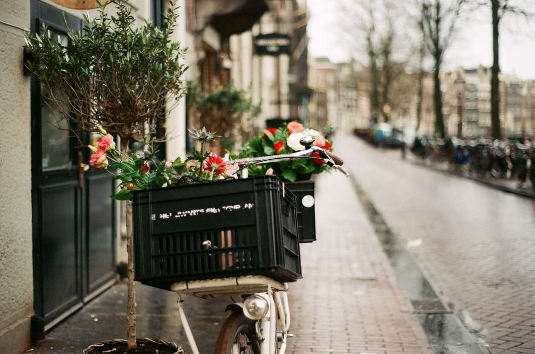 κόκκινα τριαντάφυλλα σε μαύρο ποδήλατο παζλ online