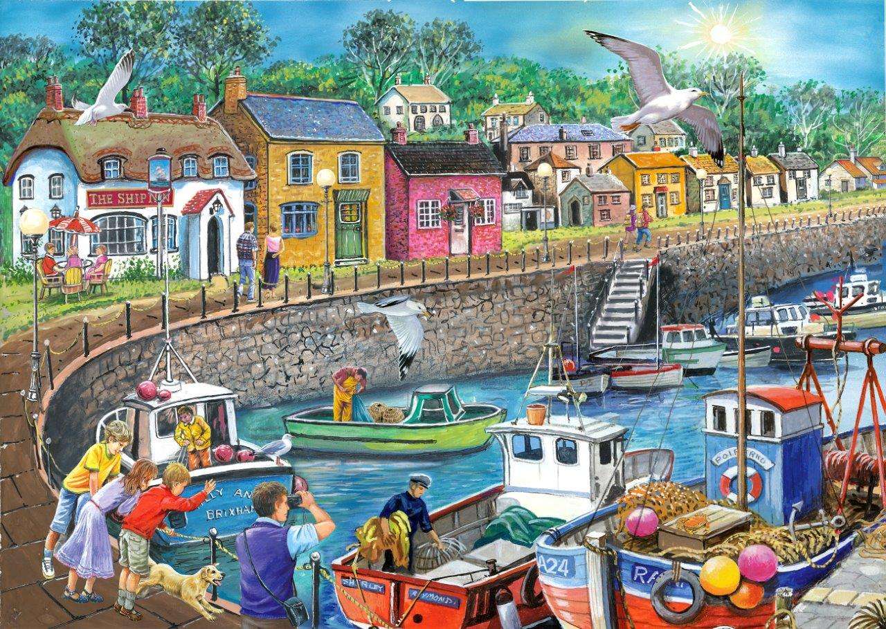 A town with a marina jigsaw puzzle online
