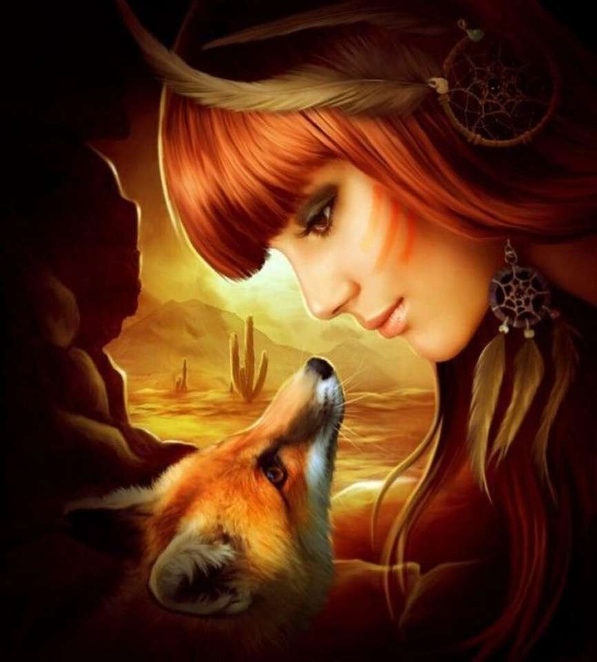A fox and a young girl, beautiful friendship jigsaw puzzle online