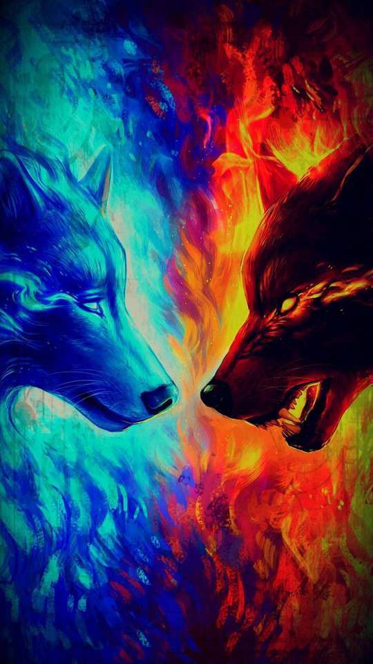 zwei brennende Wölfe Puzzlespiel online