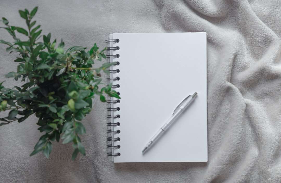 бяла химикалка върху бяла спирална тетрадка онлайн пъзел