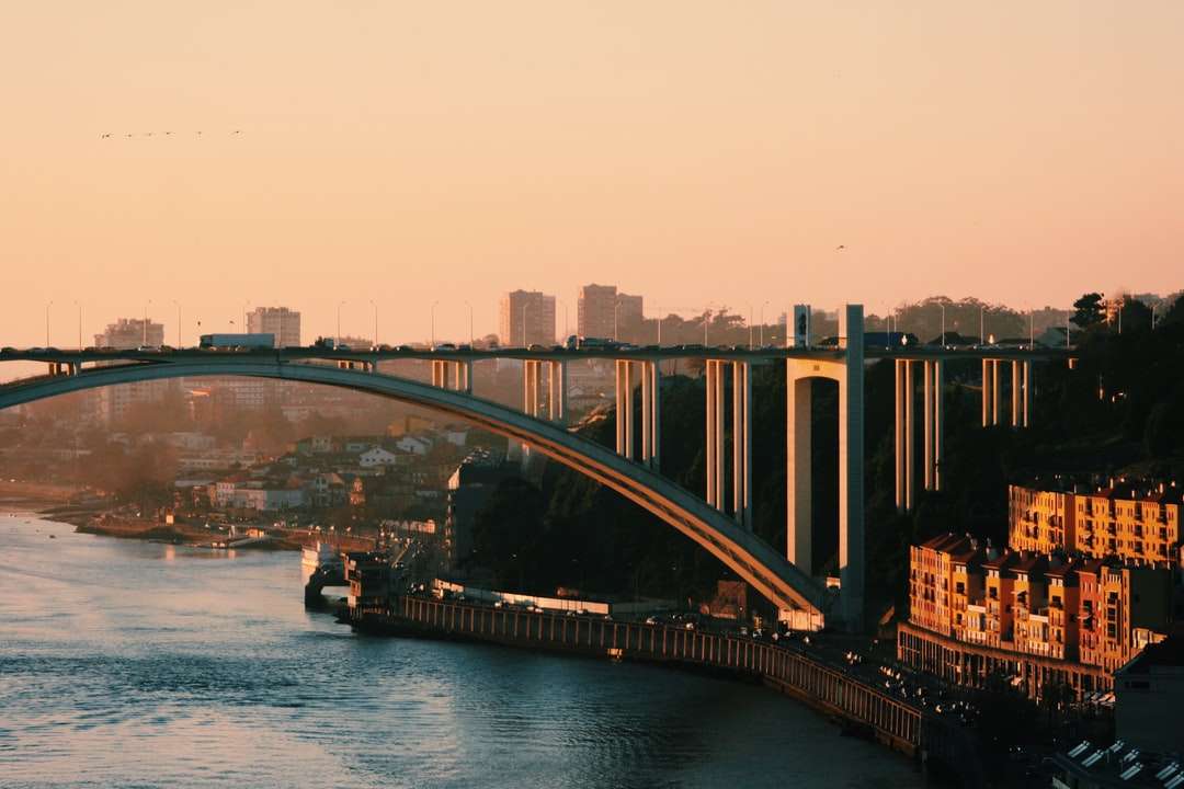 nappali barna és fehér híd a víztömeg felett online puzzle