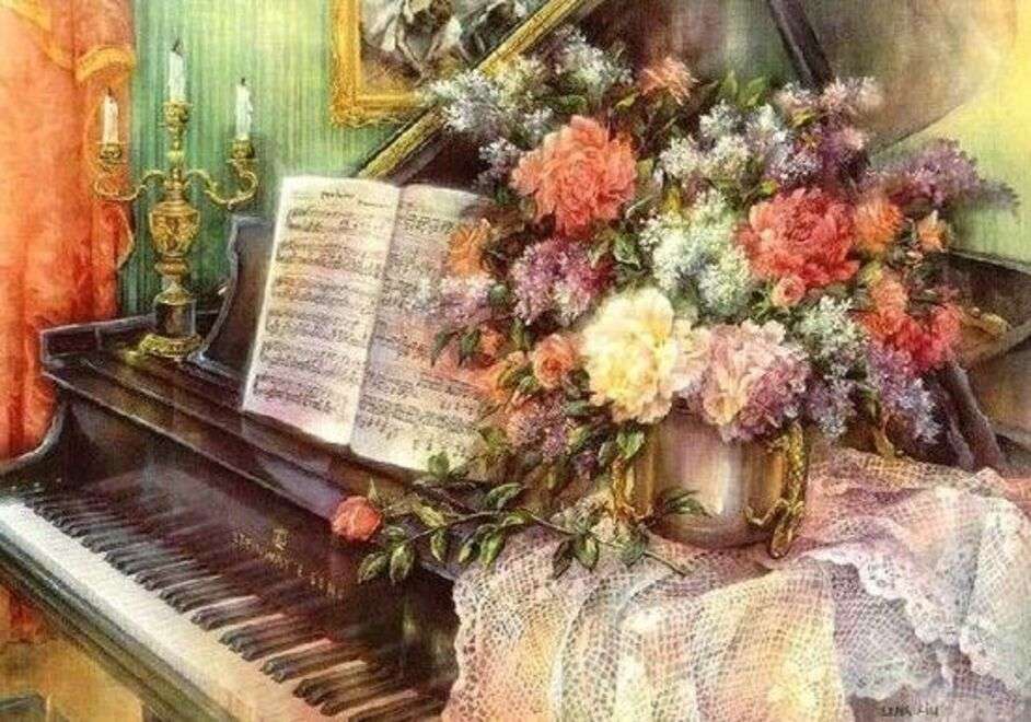 ピアノと花の花束 ジグソーパズルオンライン