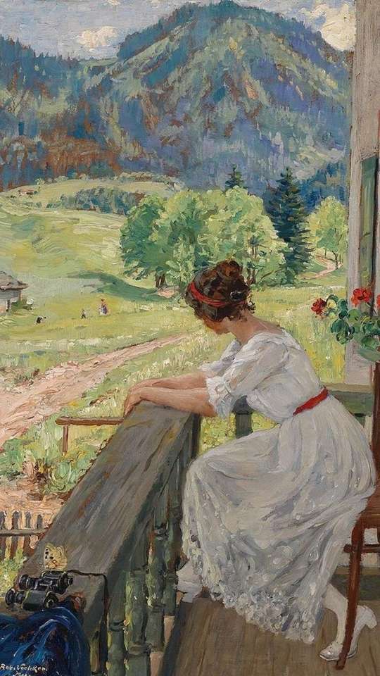 femme assise sur un balcon puzzle en ligne