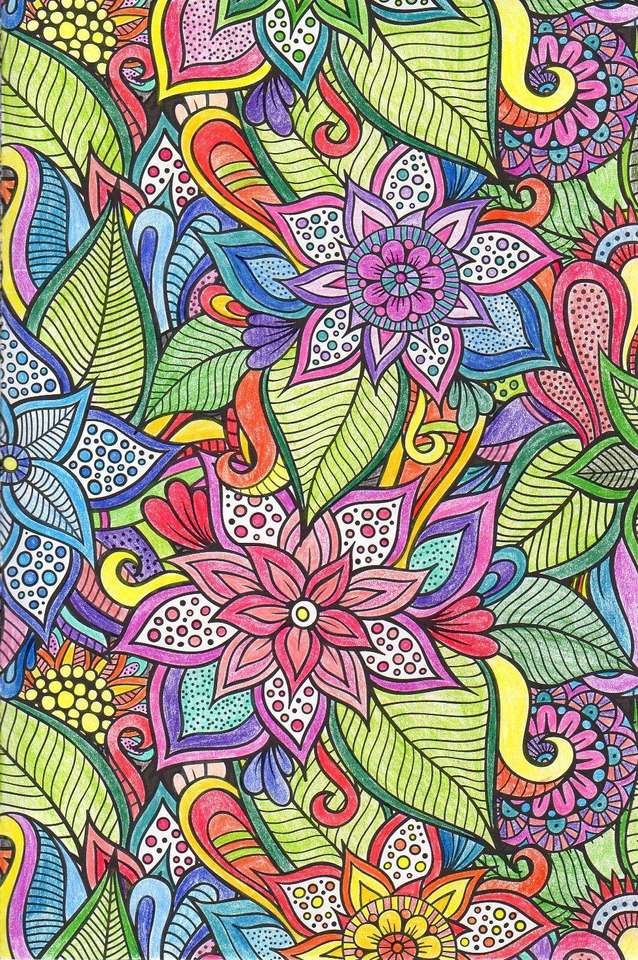 Оцветяване на картина цветни цветя и листа онлайн пъзел