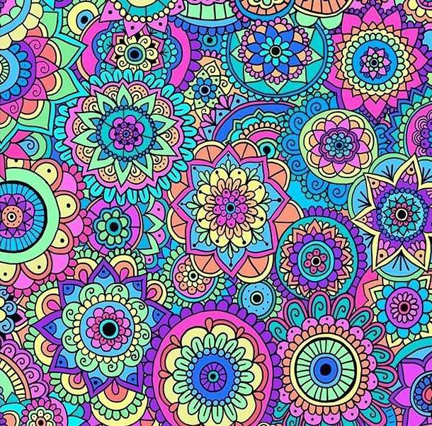 Coloriage de nombreux mandalas de fleurs colorées puzzle en ligne