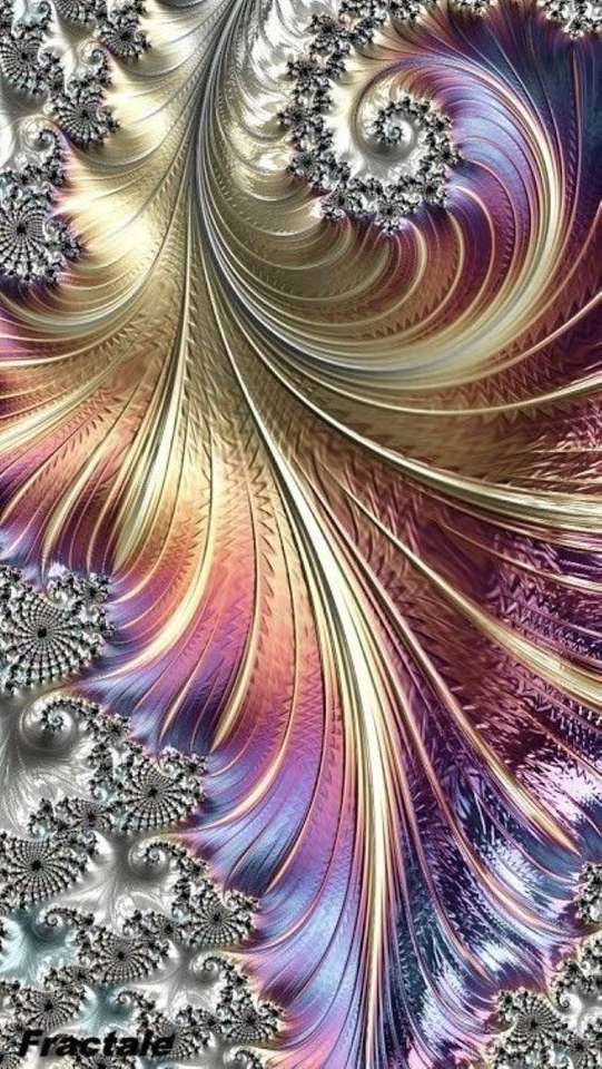Fraktales Spiralgebilde in silber-gold-pastell Puzzlespiel online