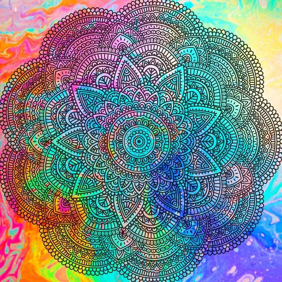 Mandala i regnbågens färger Pussel online