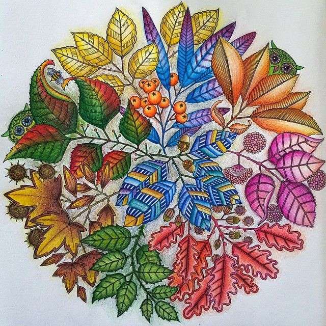 Mandala de feuilles colorées avec des hiboux puzzle en ligne