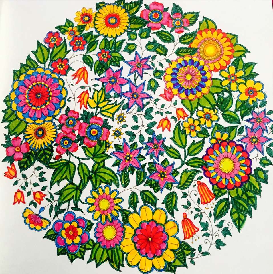 Mandala de flores e folhas coloridas quebra-cabeças online