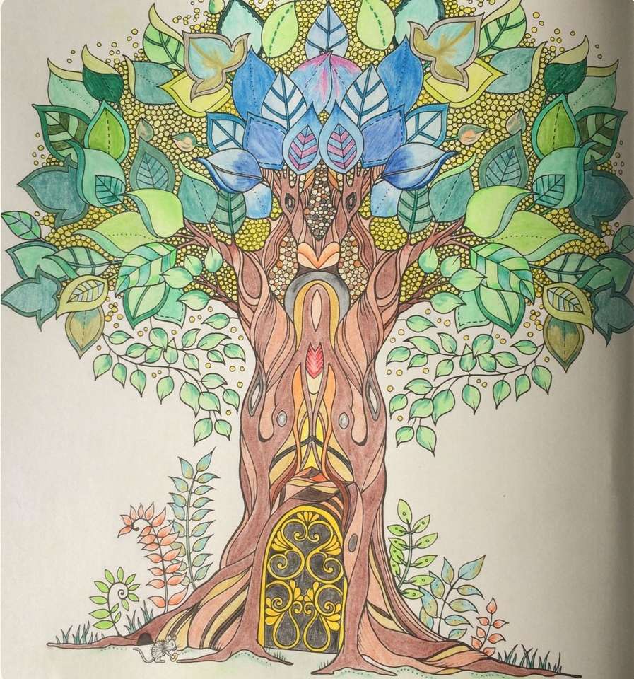 Coloring picture tree with door online puzzle