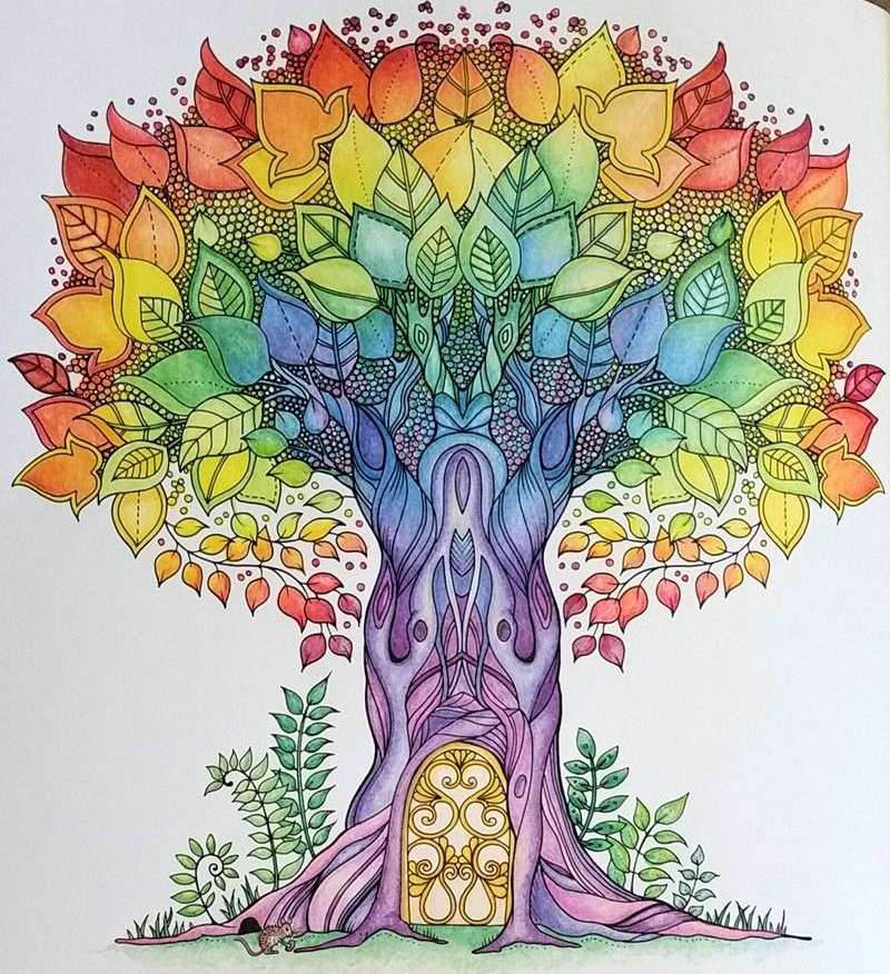 Coloriage arbre avec porte puzzle en ligne