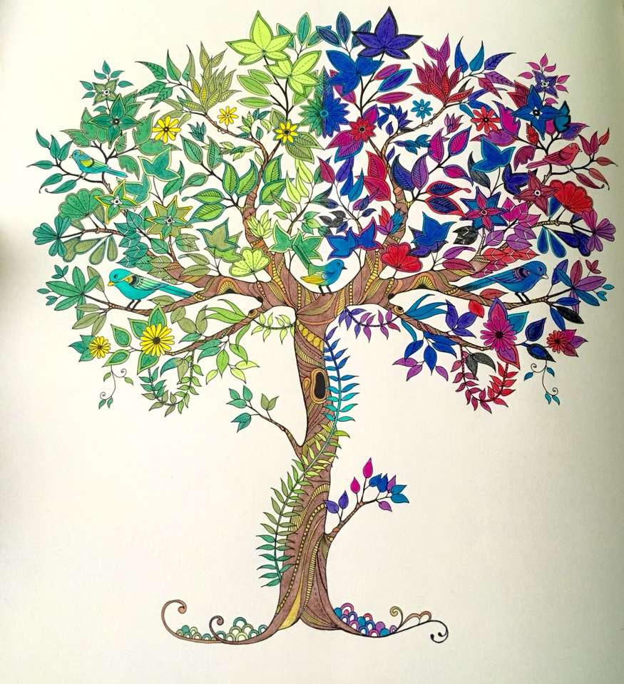 Színes színező kép fa kirakós online
