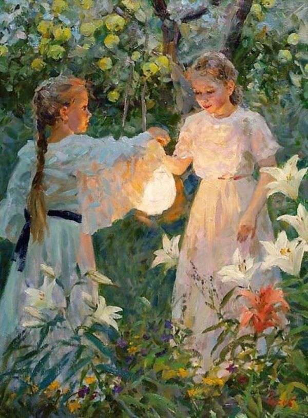 Image Two girls in the garden jigsaw puzzle online