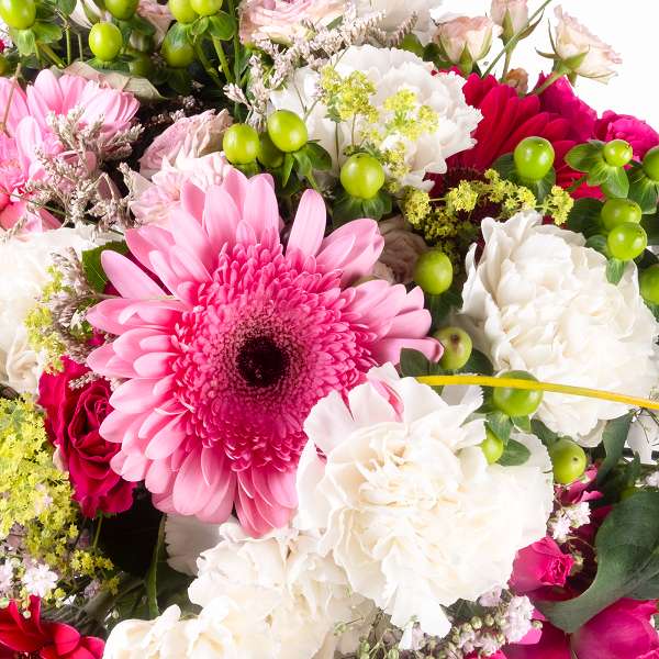 Μπουκέτο λουλούδια λευκό - ροζ - κόκκινο - πράσινο online παζλ