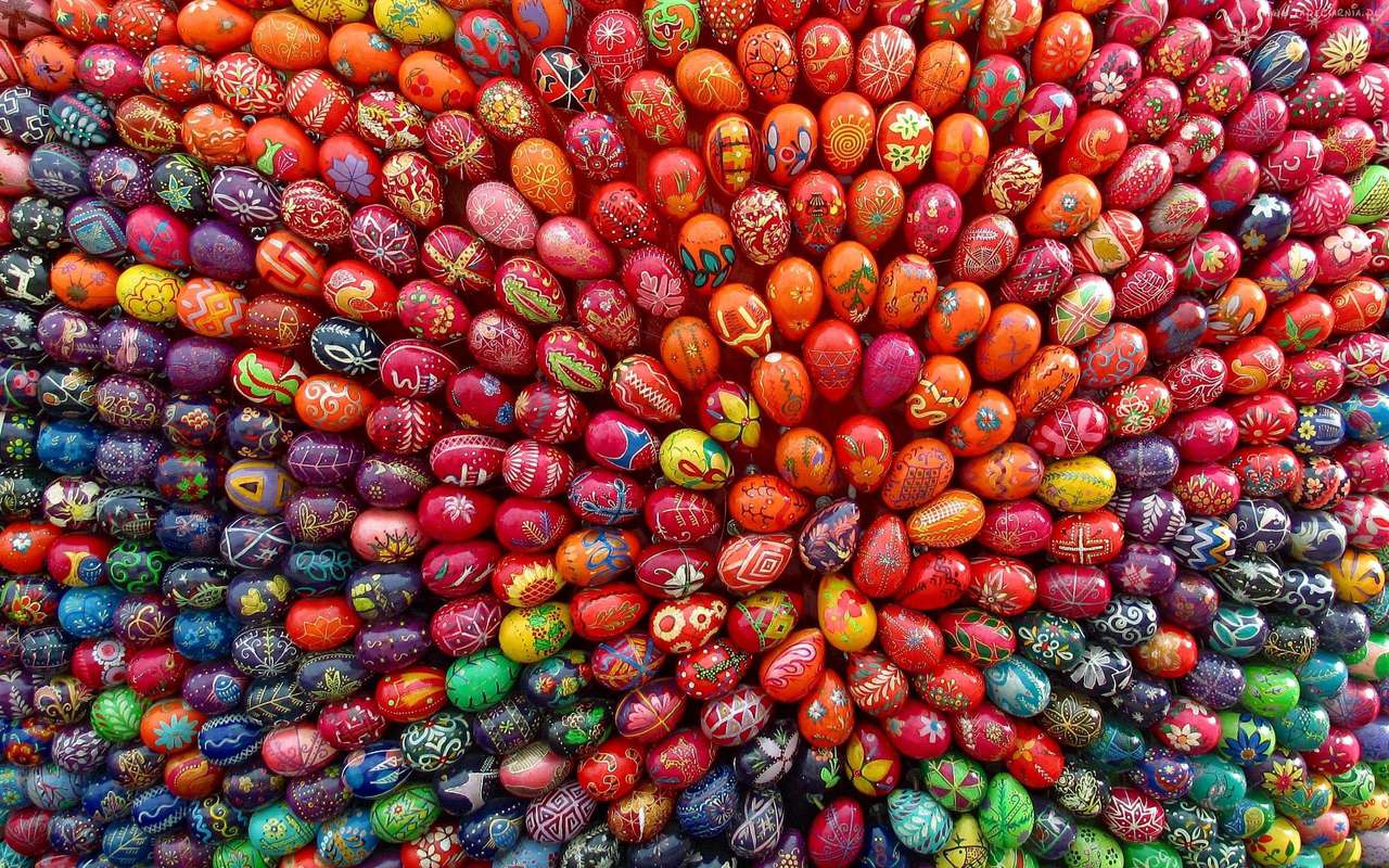 Húsvét Sokan húsvéti tojásokat festettek körbe online puzzle