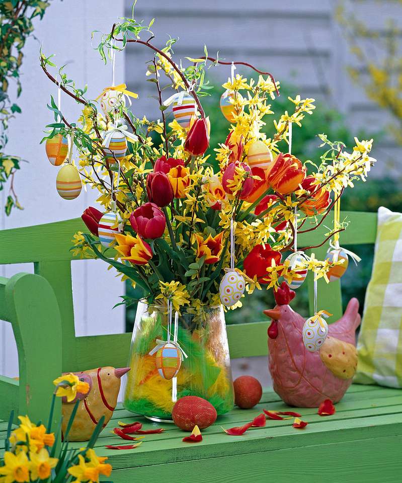 Easter bouquet on garden bench online puzzle
