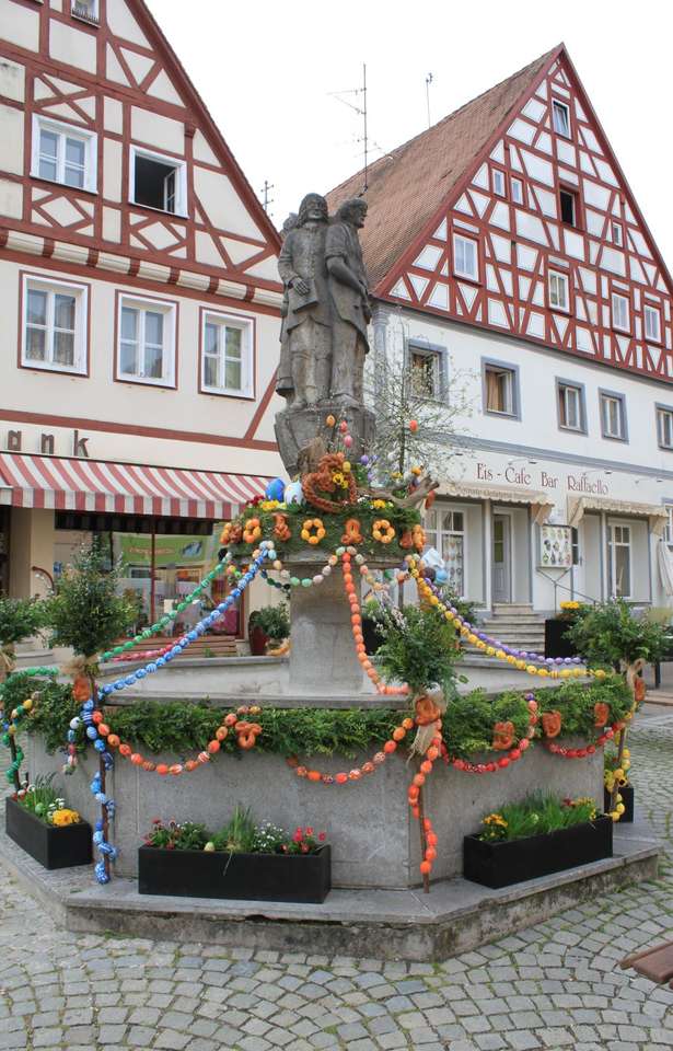 Пасха Пасхальный фонтан Donauries Oettingen онлайн-пазл
