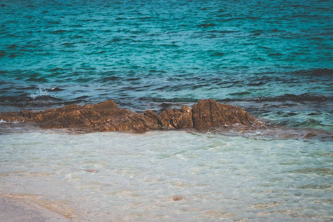 hnědý skalní útvar na mořské vodě během dne online puzzle