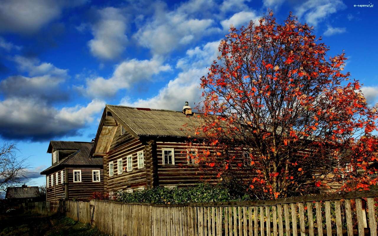 Trä gammalt hus på landsbygden pussel på nätet