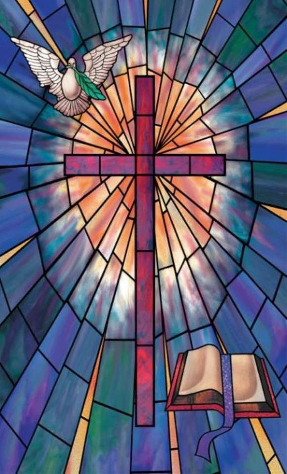 Finestra di vetro della chiesa Cross St. Scrittura Hl. Spirito puzzle online