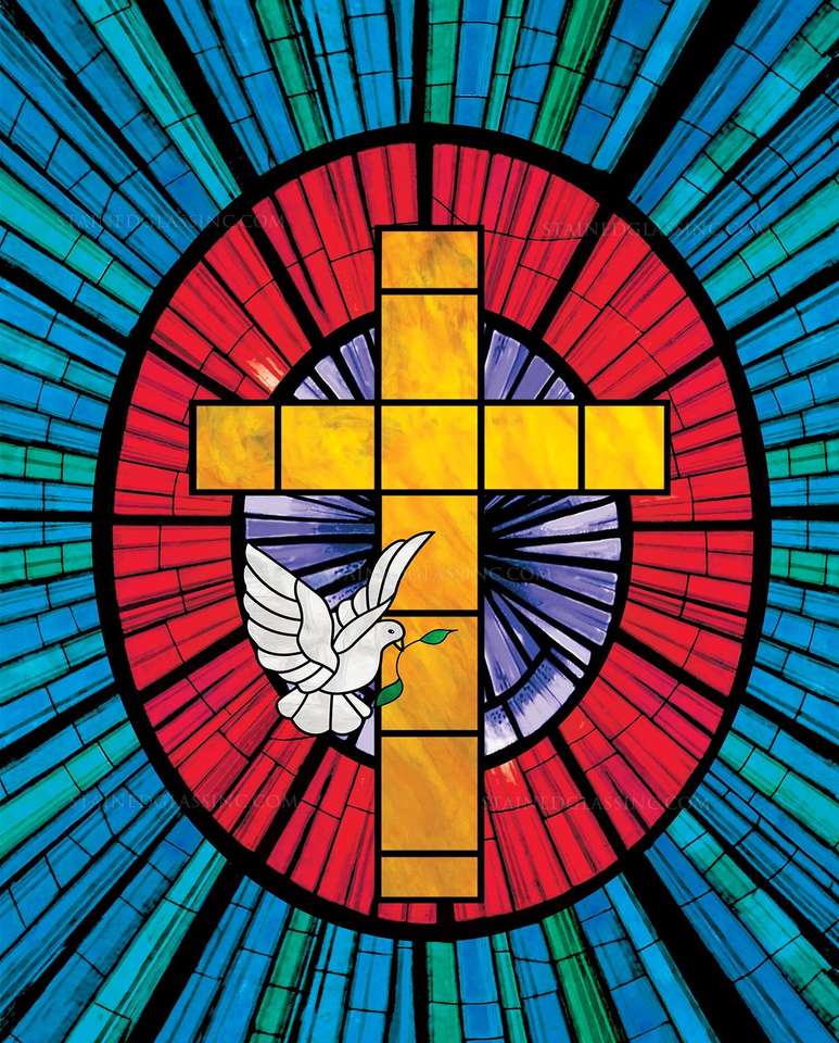 Церковь витраж Крест Святой Дух пазл онлайн