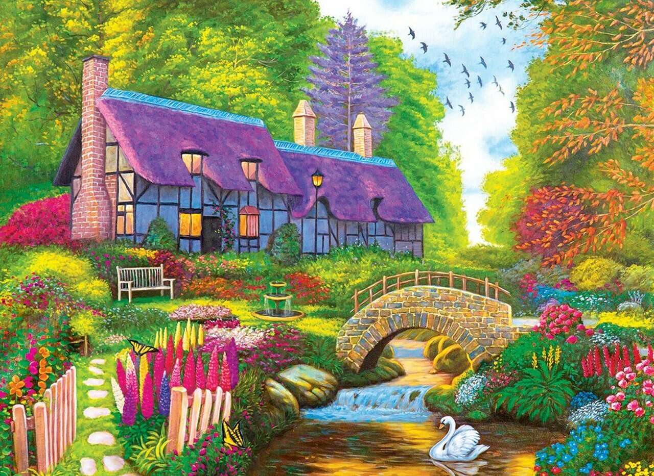 Maison avec toit violet puzzle en ligne