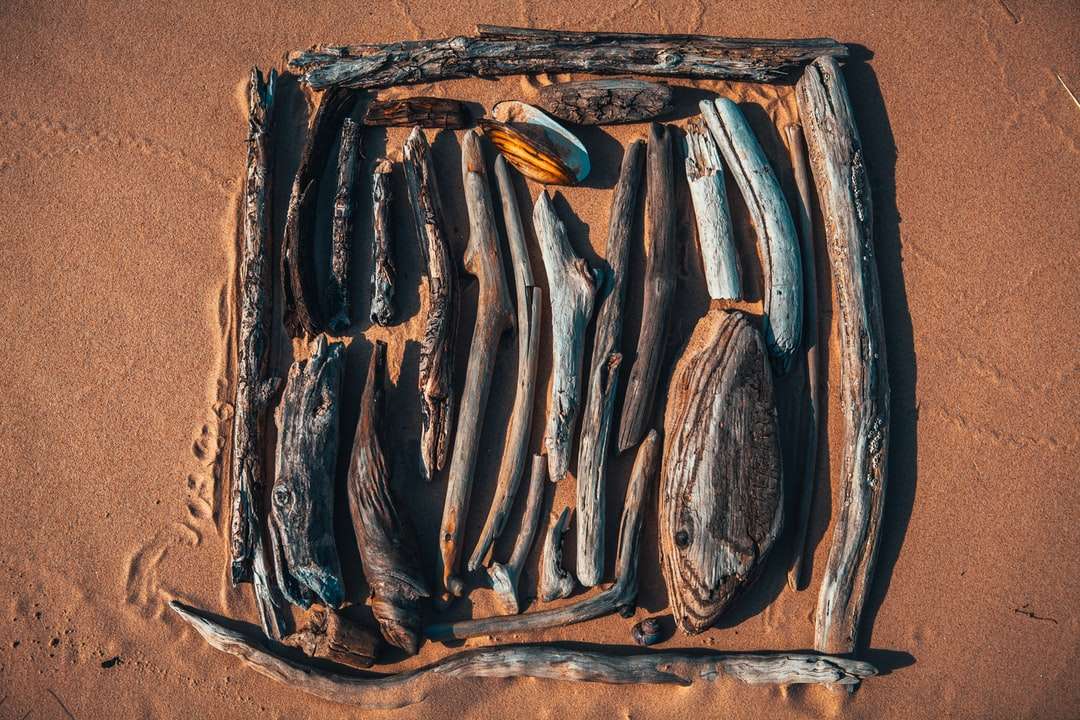 Bruin en zwart hout op bruin zand legpuzzel online