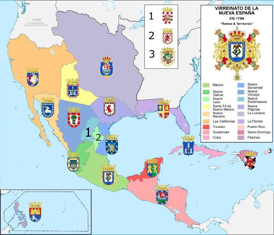 Karta över den nya Spaniens vicerojalitet Pussel online
