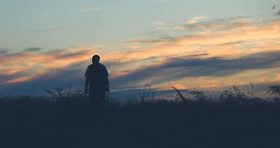 Silhouette de l'homme et une femme debout sur le terrain de gazon puzzle en ligne