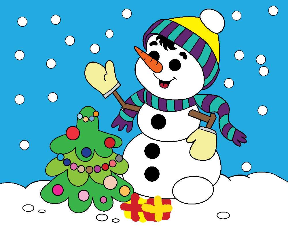 Sneeuwman en kerstboom online puzzel