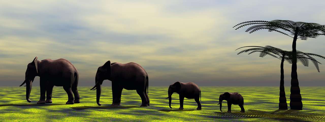 Слони маленькі і великі пазл онлайн